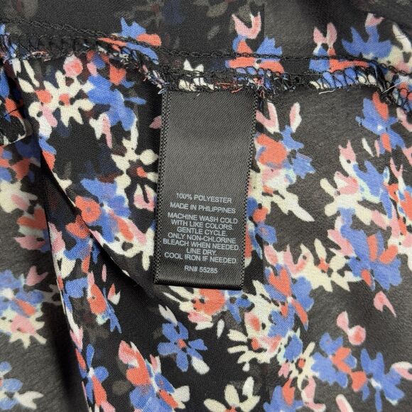 Express Shirt Womens Small Black Blue Pink Micro Floral Portofino Office Casual - Picture 6 of 8